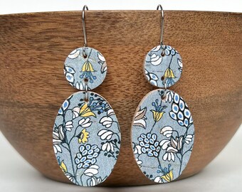 Floral Cork Genuine Leather Earrings / Oval Earrings / Lightweight  / Hypoallergenic / Stainless Steel