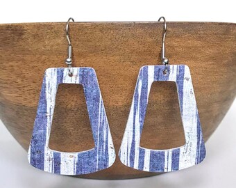 Striped Cork Leather Earrings  / Leather Jewelry  / Lightweight / Genuine Leather / Hypoallergenic / Stainless Steel