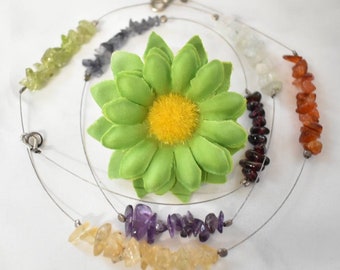 Chakra Wire Necklace, Crystal Chip Necklace