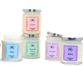 Aromatherapy Candle Blends, Sleep, Breathe Easy, Relax, Sensual, Focus, Home Fragrance, Jar Candle