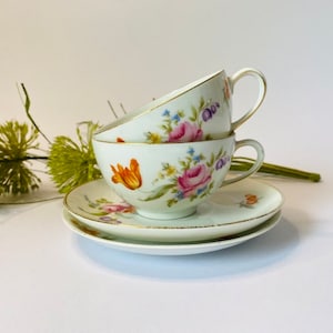 Thomas Bavaria - Blumendekoration Teetassen - 2er-Set - Lakewood Muster - Antike Teetassen - Transferdruck - Blumenporzellan - 1920er Jahre