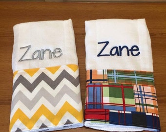 Set of 2 Baby Boy Burp Cloths, Burp Cloth Personalized - baby boy burp cloth - baby boy shower gift - baby gift