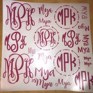 12x12 inch sheet of vinyl decal stickers Initials and Names Initial Set Name Set Tumbler Decal Student Decal Personalized Decal