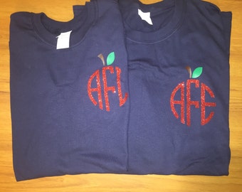 Teacher Apple Initials Shirt - Teacher Appreciation Shirt - End of Year Teacher Gift - I love my teacher - Blessed Teacher