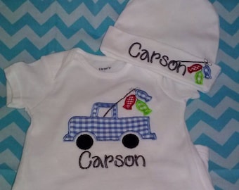 Fishing Truck Baby Boy Set - truck with fish baby set - Daddy loves to fish - Baby Gift Set - Let's Go Fishing Baby gift - monogrammed