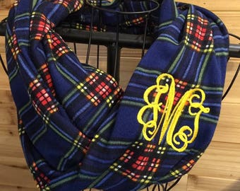 Monogrammed Plaid Infinity Scarf - Ready to Embroider Scarf - Embroidered Scarf - ships out in 3 business days - personalized scarf