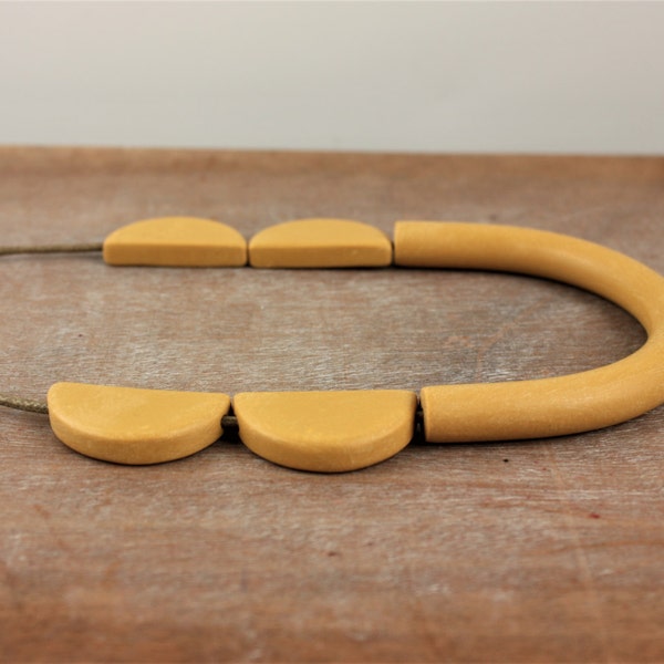 Mustard yellow tube necklace, minimal & fun, polymer clay jewelry, tribal rustic