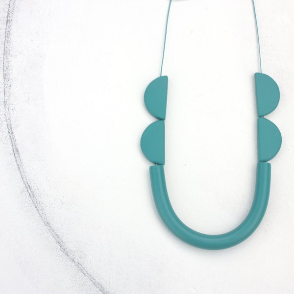 turquoise tube necklace, tribal inspired, minimal & fun, polymer clay jewelry