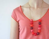 RESERVED LISTING for MELISSA Burgundy red pink chunky bead necklace, leather cord jewelry, polymer clay