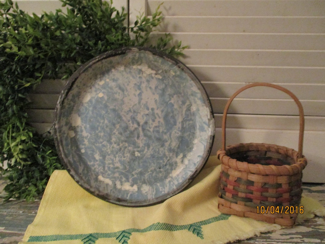 Vintage Granite Ware Pie Pan Blue Marbled Front and Back of Etsy