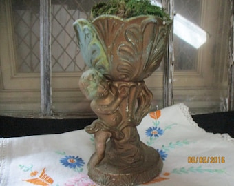 Plaster Cherub Compote, Vintage Chalk Ware, Shabby Chic, French Country, Victorian, French Provincial
