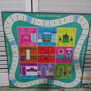 ビンテージ ゲーム ボード、ビバリー ヒルビリーズ ゲーム、1963 年、Filmway TV Prod. Inc. ゲーム ルームのカラフルな壁掛け