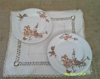 2 Small Shenango China Saucers, Brown Thistle Flower, Measure 5 1.2 inches, Shenango China New Castle PA. USA, Excellent condition.