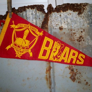 Cole High School Windsor, Minn. Pennant, Red and Yellow Felt Vintage Pennet