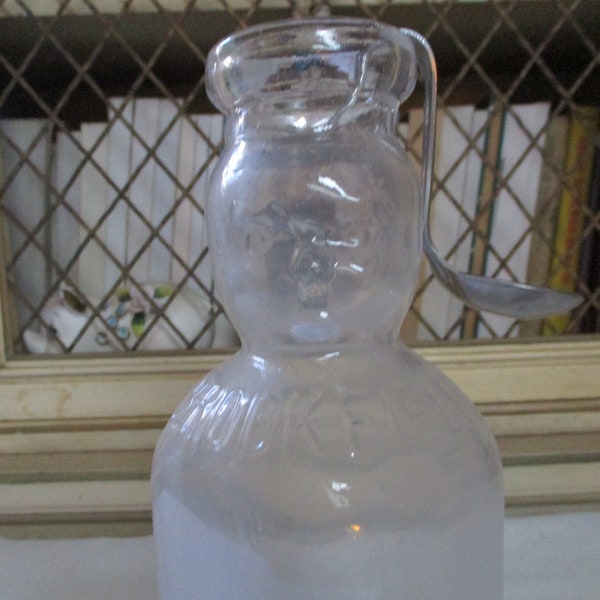 Baby Top Quart Clear Milk Bottle, Brookfield Dairy Hellertown, PA. and Silver Creamer Spoon.