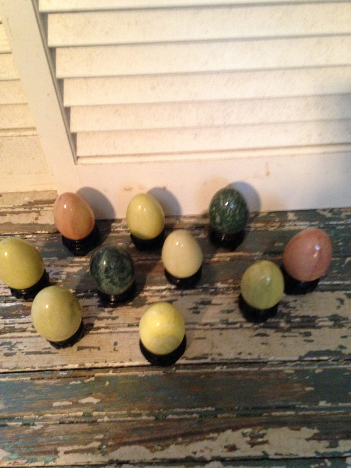 Glass Marble Eggs Green Yellow and Pink Agate Eggs With Black Etsy