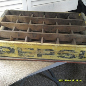 Vintage Yellow with Blue Letters PEPSI 24 Bottle Crate.