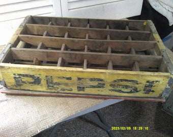 Vintage Yellow with Blue Letters PEPSI 24 Bottle Crate.