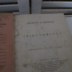 Vintagebok, Davies Elementary Geometry and Triconometrie, inbunden bok, Elements of Geometry and Trigonometrie, 1875