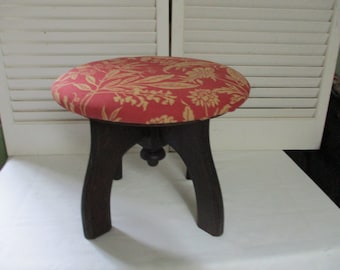 Vintage Victorian Foot Stool, Curved legs, New upholstery