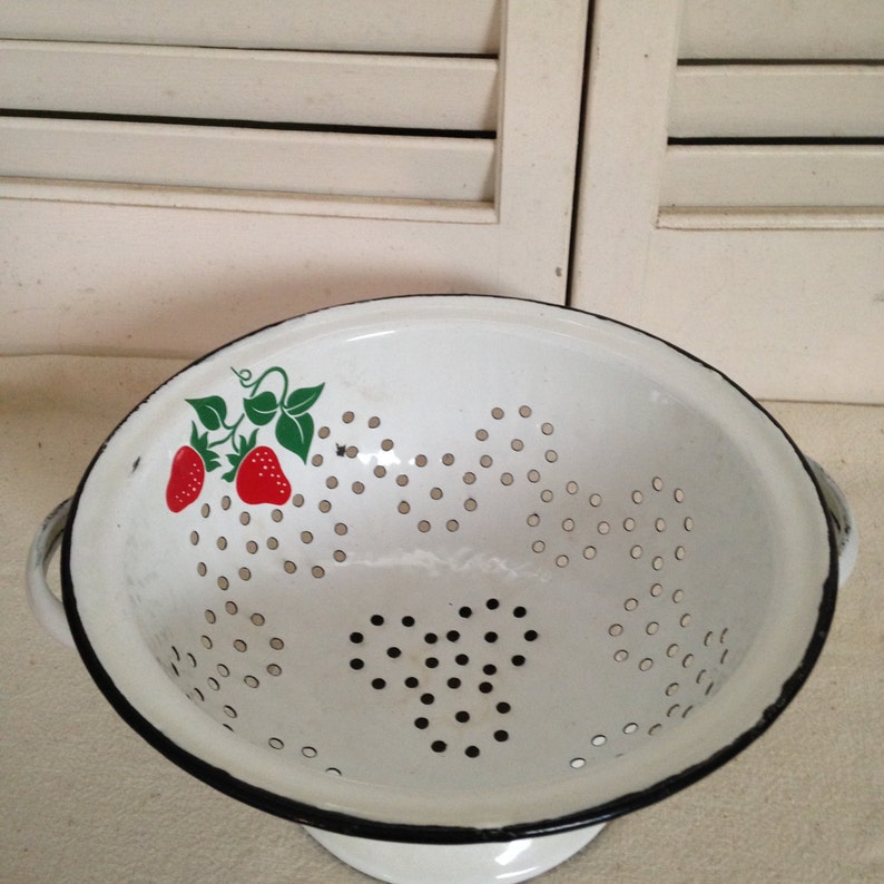 Teleflora Strawberry Pattern Enamel Colander Exclusively for Etsy