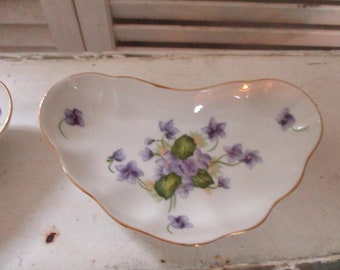 Lovely Set of Handpainted Andrea Bone Dishes, Lots of Violets, Gold Edges