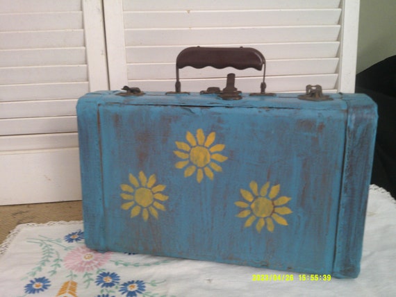 Painted Small Case, Painted Distressed Turquoise … - image 1