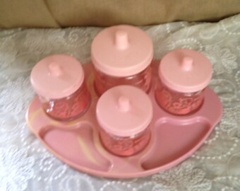 Complete Set of Nursery Items for Cotton Balls, Swabs, etc. 9 piece set Pink Color