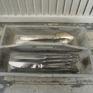 White Distressed Cutlery Tray Primitive Wood Handle Organizer