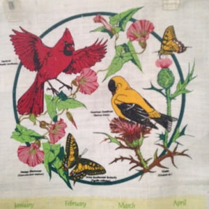 1981 Linen Calendar National Wildlife Federation Beauty of a Calendar feathering  Anise Swallowtail Butterfly, American Goldfinch, Cardinal