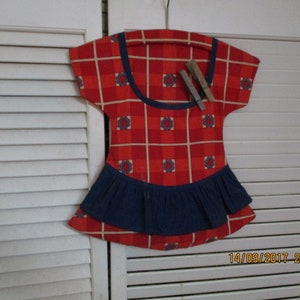 Adorable Little Clothes Pin Holder Dress and Clothes Pins, Red white and Blue material, Looks like it has never been used on a clothes line.