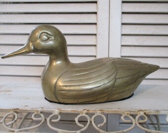 Brass Duck, 10" From Beak to Tail, 3 5/8" wide and 4 1/4" tall, Great Display on Bookcase or Desk