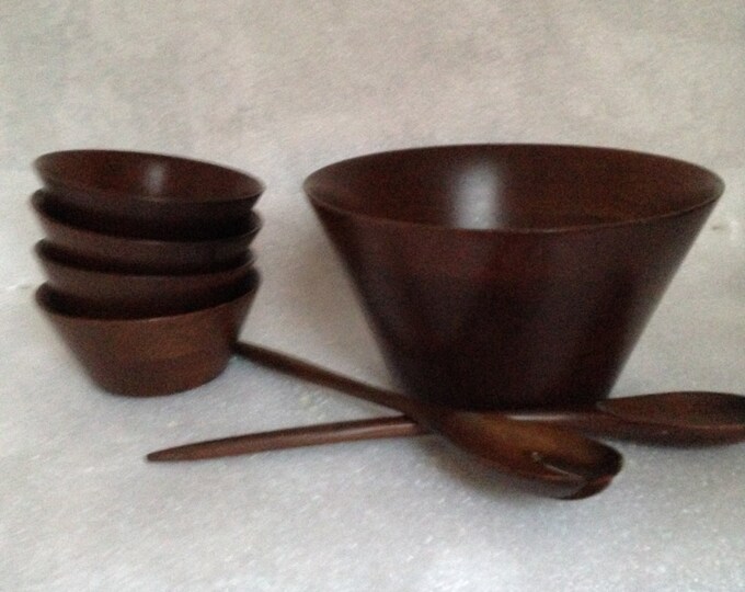 Rosario Woodturning Salad Bowl, 4 Serving Bowls and Serving Utensils