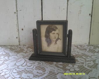 4 x 5 Vintage Picture Frame. Swing Frame. Art Deco silver tone frame.