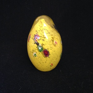 Glass Egg Paperweight Hand Blown 5&quot; x 2 1/2&quot;  Clear with Blue Green Yellow