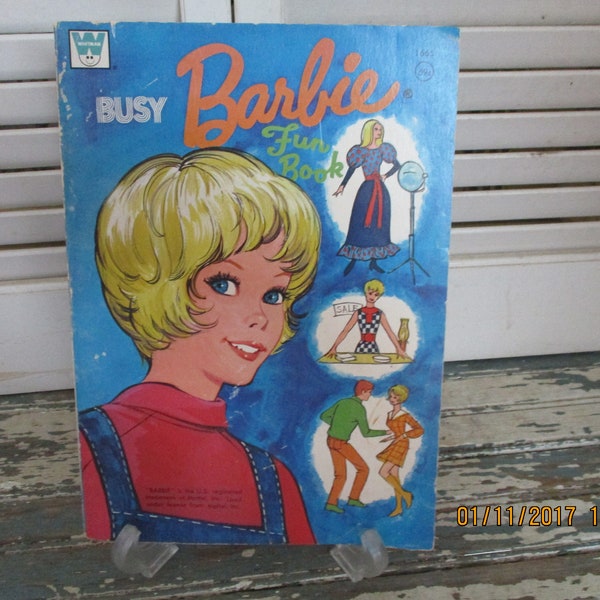 Busy Barbie Fun Book, #1665, Whitman Pub. 1973 Mattel, Front and Back Cover, Very few pages have been used.