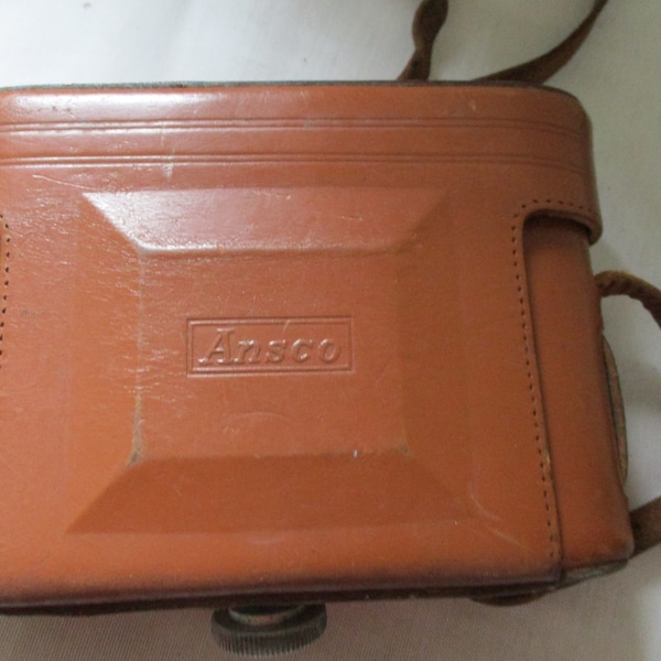 Vintage Leather Ansco Camera Case, Long Shoulder Strap, Snaps work well, Stitching in good order. Made of Genuine Top Grade Cowhide, USA.