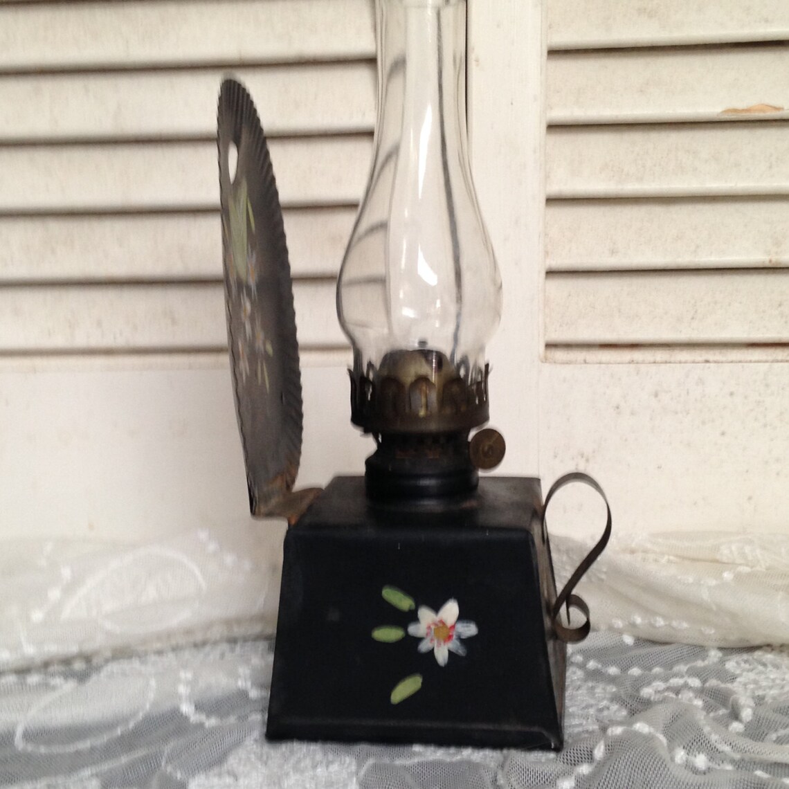 Primitive Oil Lamp With a Hang on the Wall Holder Clear Glass Etsy