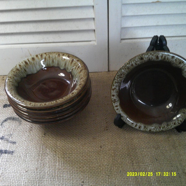 Brown Ceramic Stoneware Brown Drip Soup Bowls. The bowls measure 6 3/4" x 2". The bowl set has a glossy brown glaze with a pretty drip edge.