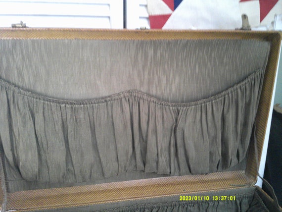 Extra Large Suitcase, Brown Herringbone, Leather … - image 3