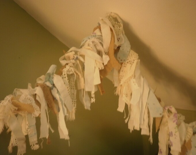 Rag Swag Garland Made From Vintage Broadcloth Burlap Old Etsy