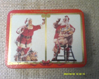 Coca Cola Playing Cards, Santa Claus on cards. Coke Tin New Old Stock Never opened, 2 Packs of Playing Cards, 1994.