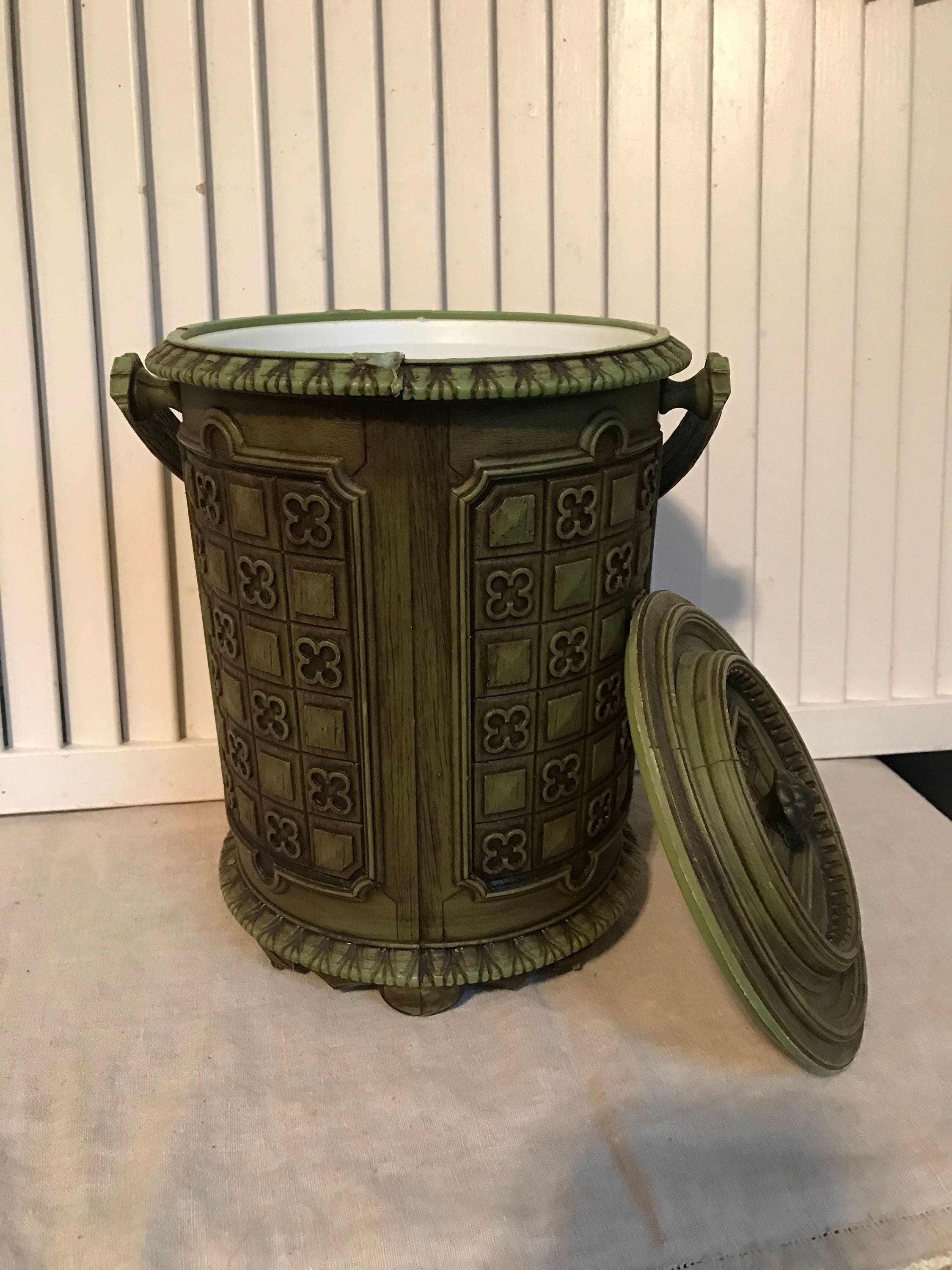 Vintage Olive Green Ice Bucket - Mid Century Barware, Green Ice Server, Handled Ice Carrier, Part Drink-Ice Bucket, Mod Barware
