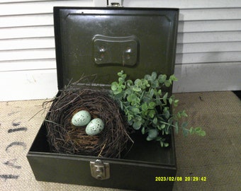 Vintage Metal Cash Box, Marked Utilco Cash Box, Union Steel Chest Corp. LeRoy, NY, Made in USA.