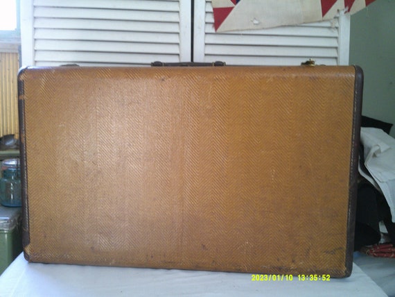 Extra Large Suitcase, Brown Herringbone, Leather … - image 2