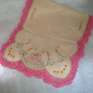 Beautiful Crocheted and Embroidered Dress Scarf Cream Linen Material Exceptional Hand Embroidered
