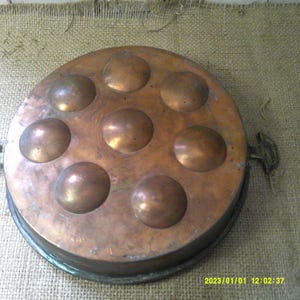 Brass Egg Poacher, Vintage Copper Escargot Egg Hanging Pan Brass Handles Vintage Rustic