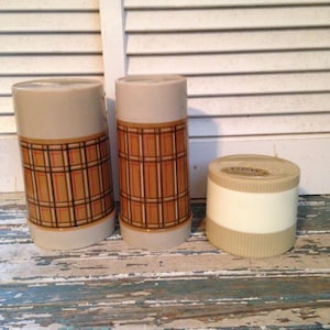 Start a Collections, Aladdin "Best Buy"  Pint Wide Mouth Thermos 3 Piece Plastic Cup, Stopper and Liner Plaid Red Black Brown and White