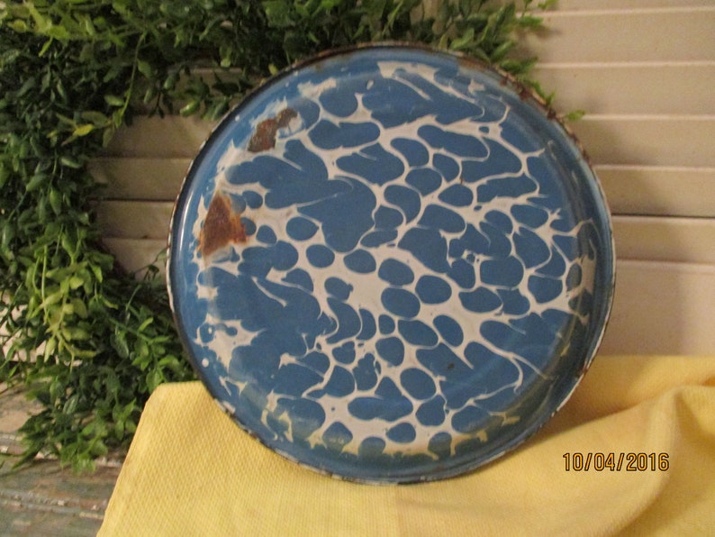 Vintage Granite Ware Pie Pan Blue Marbled Back of Pan and Etsy