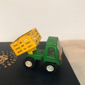 Buddy L Truck, Green Truck with Yellow Drop Bed, Rubber Tires, Plastic Windows, Made in Hong Kong, Nice Collectable